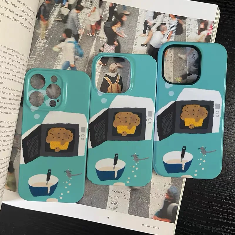 그린 케이크 베이킹 아트 일러스트레이션 아이폰 케이스 (아이폰 17 에어, 16E, 15 프로맥스, 14플러스, 13, 12 미니, 11, 16플러스, XR 아크릴 폰 커버)