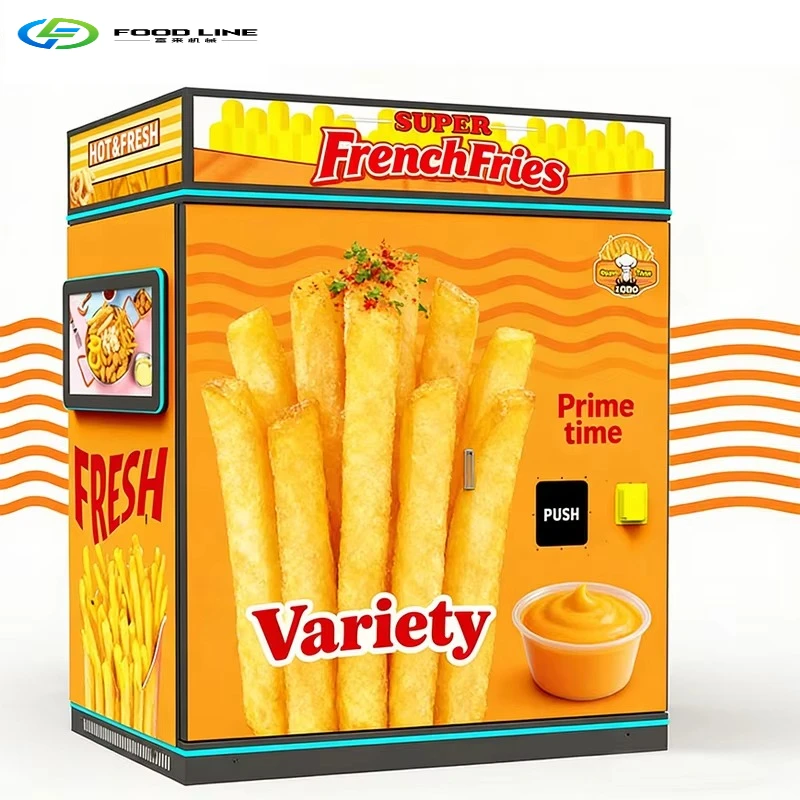 Customize French Fries Vending Machine Automatic Smart Sale 20-150 Capacity 22 Inch Touch Screen 600W AC 220V 1 Year Warranty