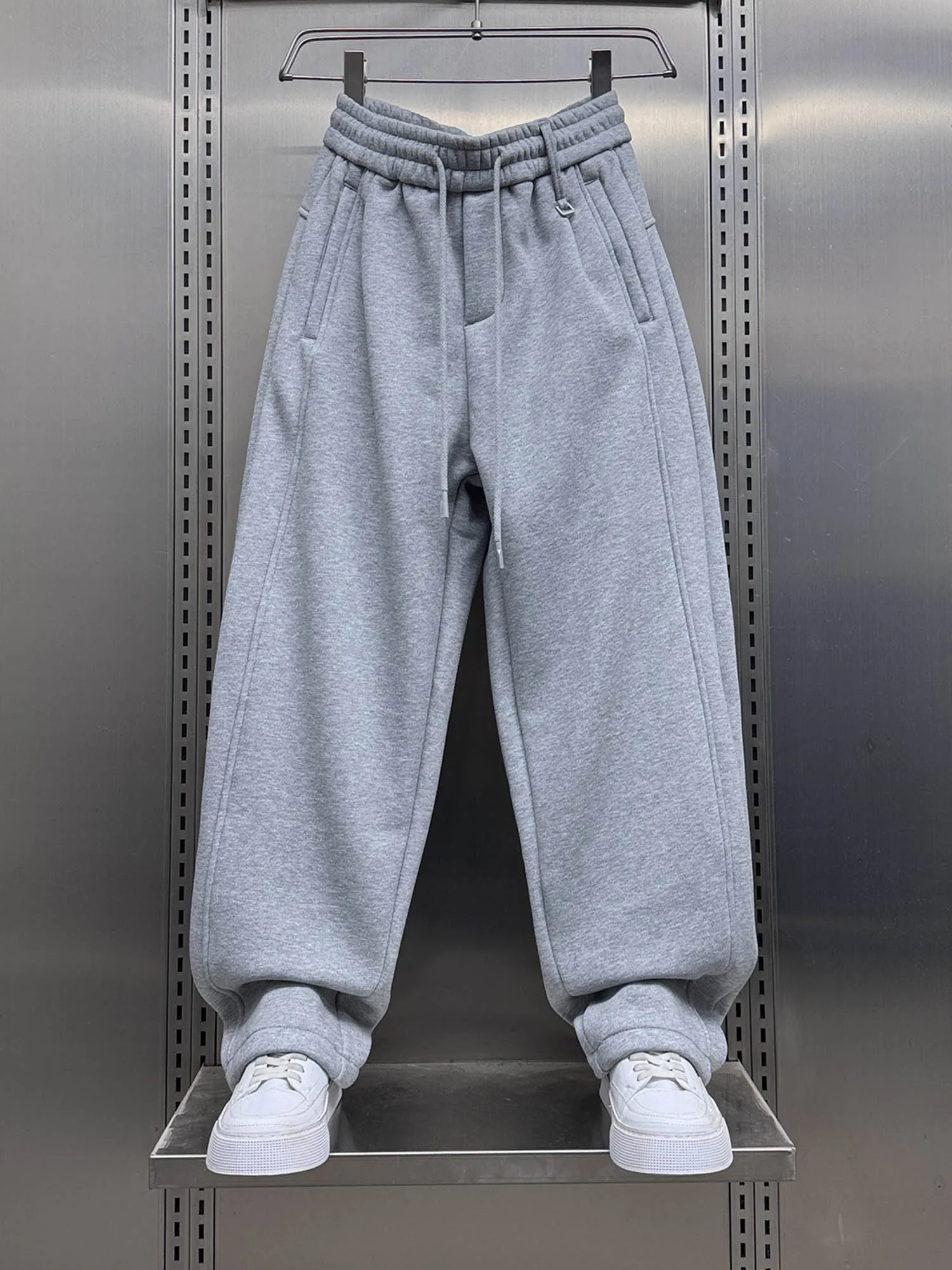 

Мужские утепленные свободные прямые спортивные брюки на флисовой подкладке с завязками на талии, универсальные, для осени и зимы