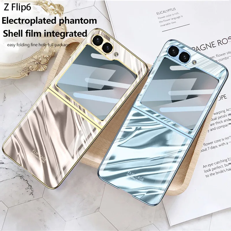 Electroplated Phantom Phone Case For Samsung Z Flip 6 5G Z Flip6 Shell Film Integrated With Tempered Film Drop-proof Cover