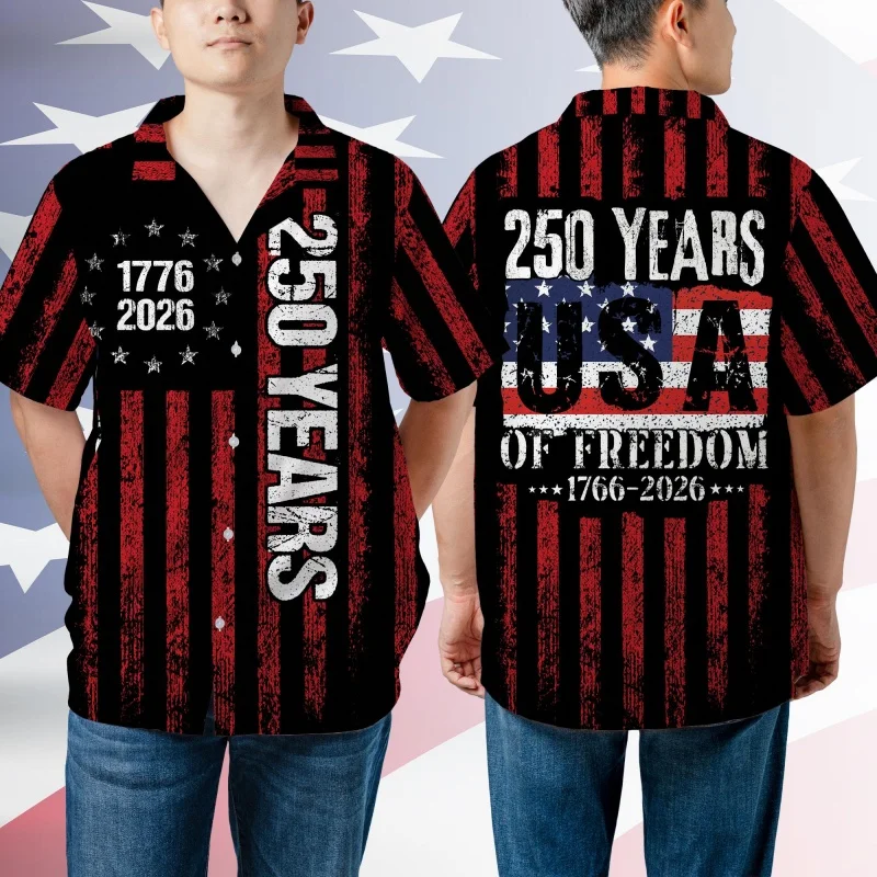 

USA 250th Anniversary Independence Day Hawaiian Shirt For Men 3D Print Vintage Patriotic Flag Summer Blouses Lapel Aloha Shirts