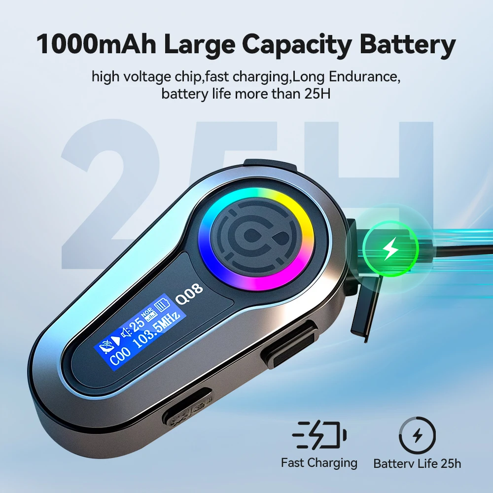 NOYAFA Q08 auriculares para casco de motocicleta efecto de sonido EQ pantalla LCD HD IPX6 impermeable estéreo Radio FM auriculares Bluetooth