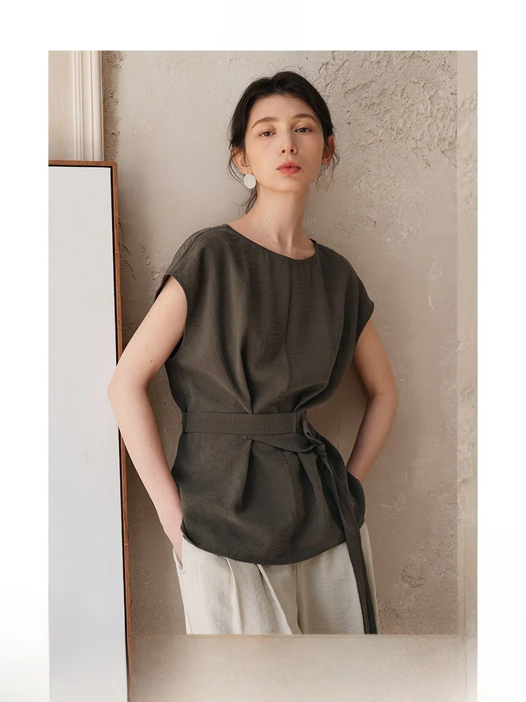 

Женская летняя элегантная блузка Ltyp Travel Original с перекрестными завязками, утягивающая талию, с коротким рукавом и круглым вырезом