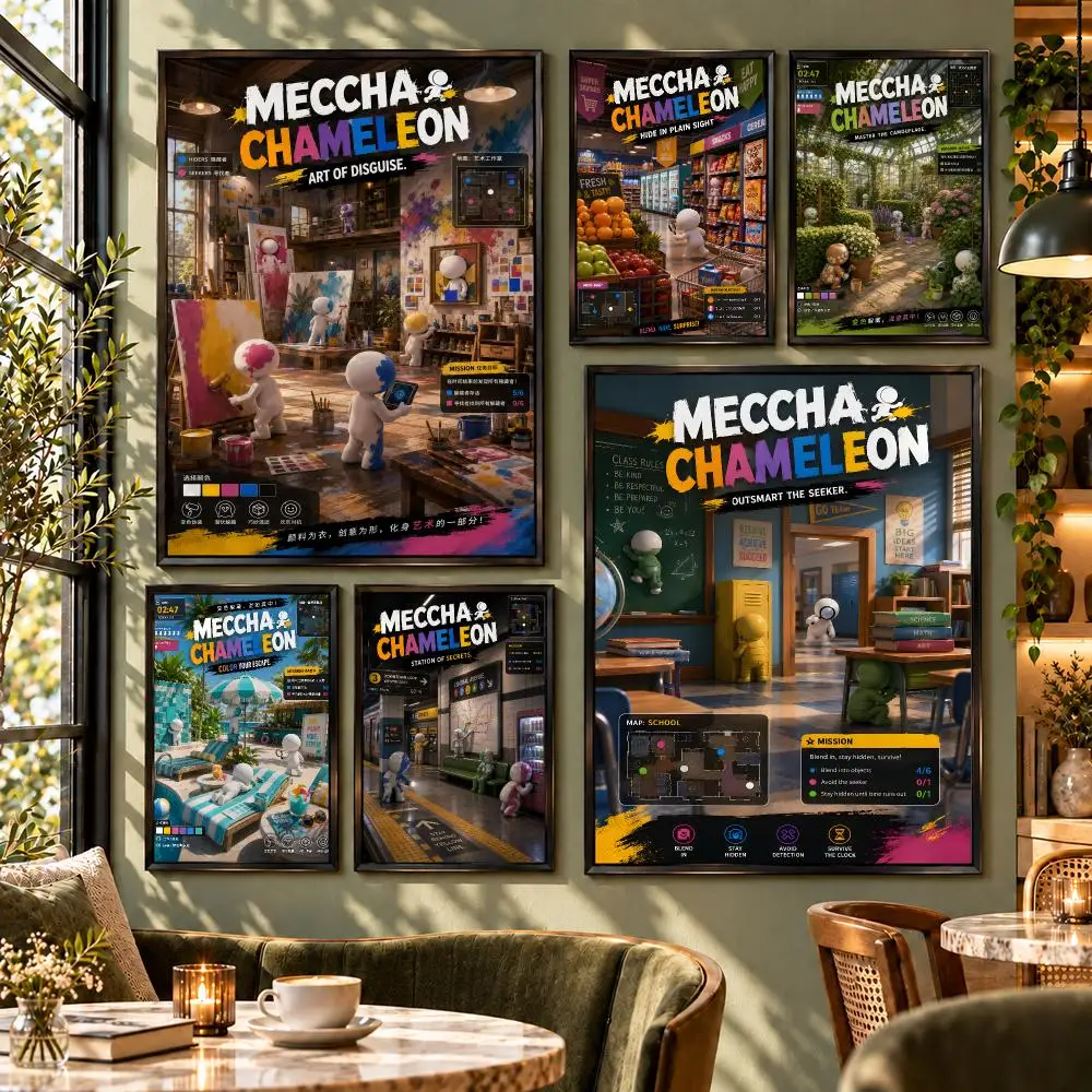 Game MECCHA CHAMELEON Hide And Seek Poster HD Self Adhesive Wall Decor for Bedroom Dorm Room Office Gaming Room Gift