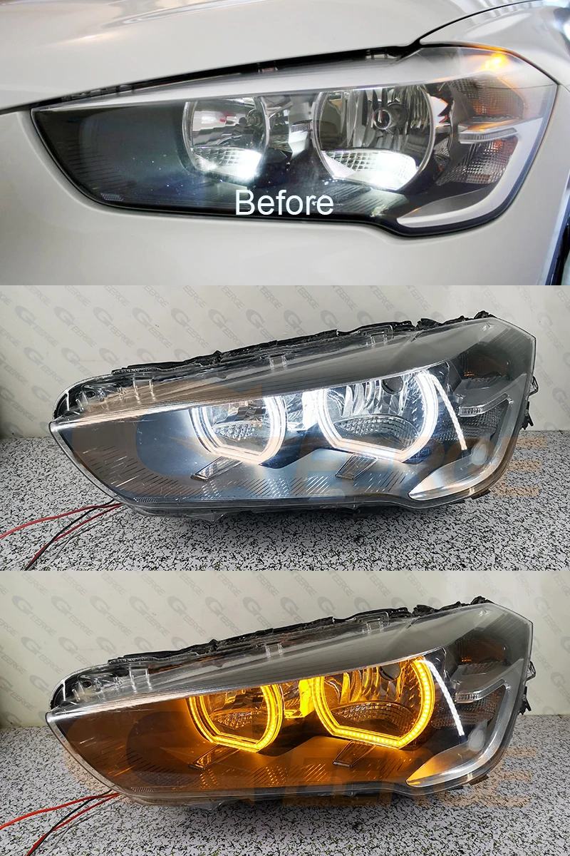 For BMW X1 F48 2015 2016 2017 2018 2019 Ultra Bright Switchback Day Light Turn Signal DTM Style LED Angel Eyes Kit Halo Rings