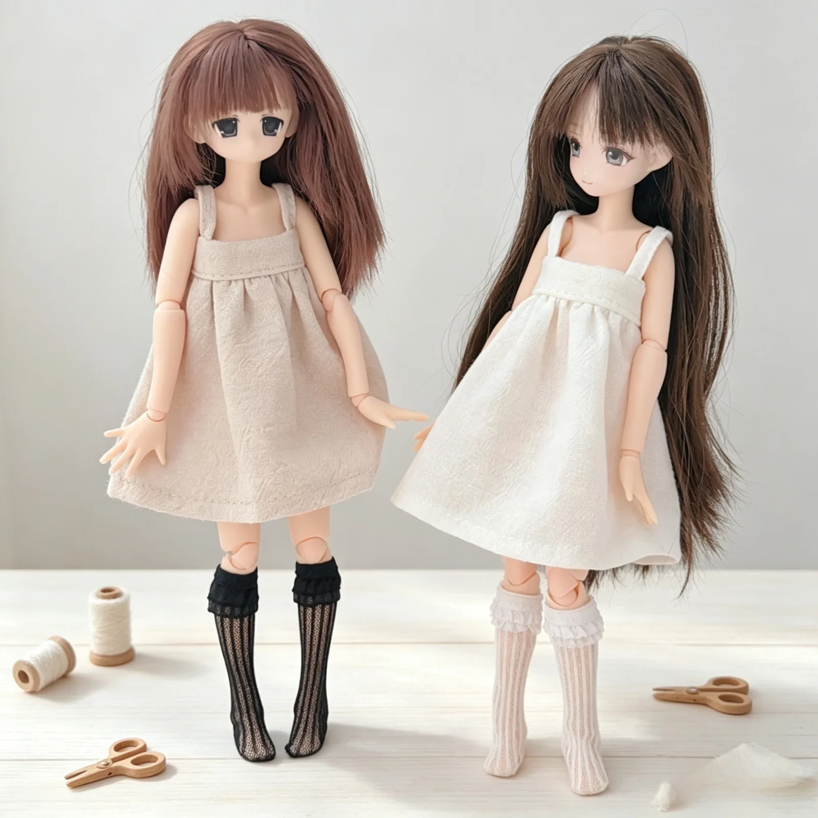 1/6 Azone Doll Clothes Accessories Forest Style Linen Simple Cami Dress, Cute Lace Trim Socks For OB22/OB24 Azone DIY Dress UP