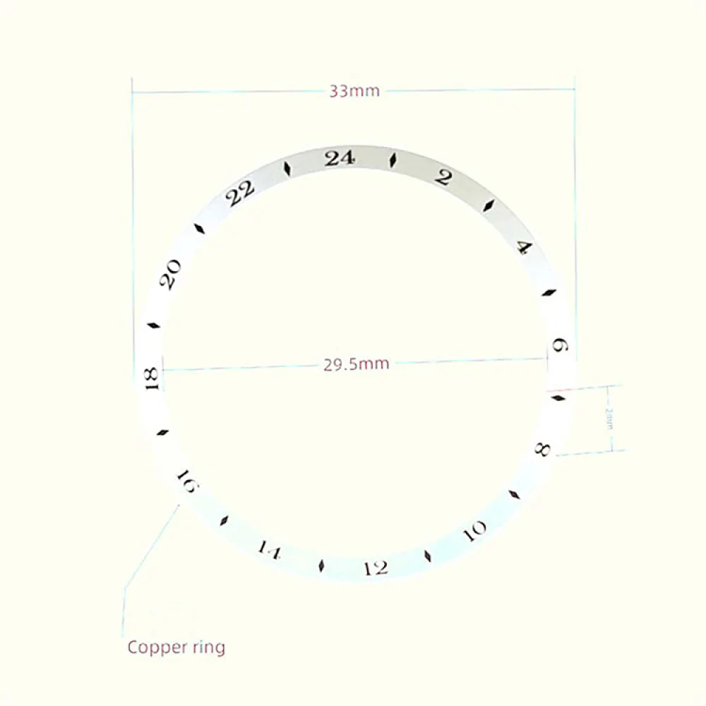 Anel de capítulo de relógio 29.5mm 33mm para movimento nh35, peça modificada, caixa de relógio, anel de escala, círculo de sombra interna