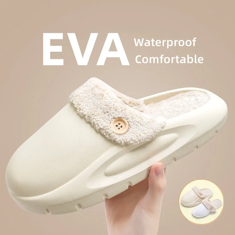 

Winter Warm Slippers Women Plush Shoes Men Detachable Furry Slides Platform Home Waterproof Couples Indoor Outdoor Fluffy Flats