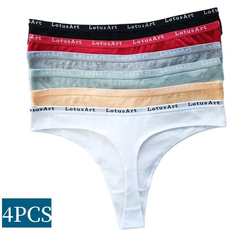 4PCS/Set Cotton Panties Women Thongs G-string Letter Belt Female Underpants Low-Rise Underwear Soft Lingerie M-XL Sexy Panties