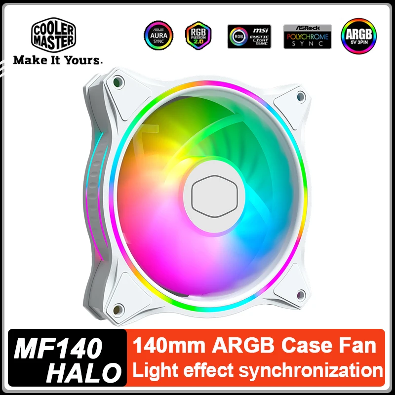 Cooler Master MF140 HALO ventilateur boîtier blanc 140mm 5V 3PIN ARGB ouverture effet de lumière ventilateur de refroidissement d'ordinateur silencieux