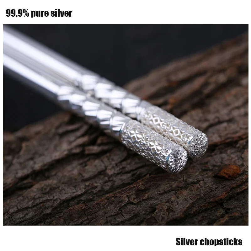 S999 pure silver tableware reusable chopsticks tableware anti slip household metal 99.9% pure silver Chinese chopsticks