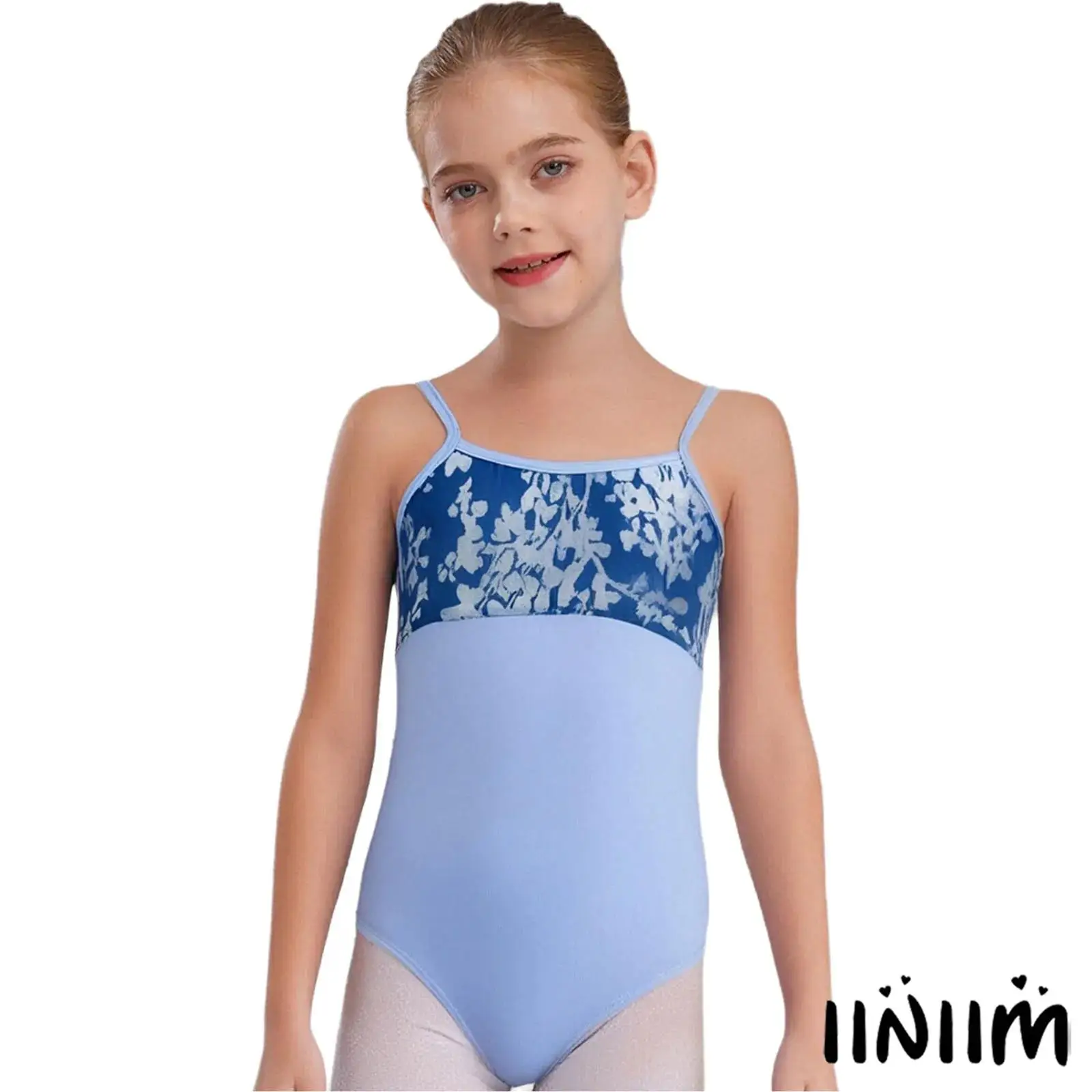 

Kids Girls Ballet Dance Practice Costume Cross U Back Spaghetti Straps Floral Velvet Patchwork Ballet Leotard Lyrical Dancewear