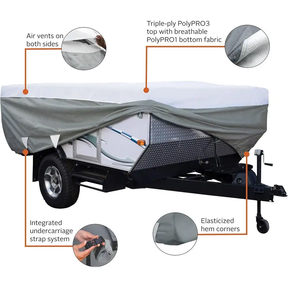 Over Drive PolyPRO3 Folding Camping Trailer Cover, Fits 10'-12'L, RV Cover, Camper Cover, Travel Trailer Cover