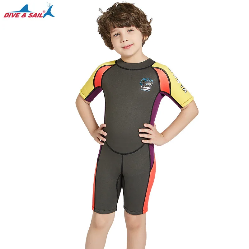 DIVE&SAIL Kid 2.5MM Neoprene Wetsuit Short Sleeve Swimwear Rashguard Diving Suit Children's Wet Suit Diving Suit Swimsuit