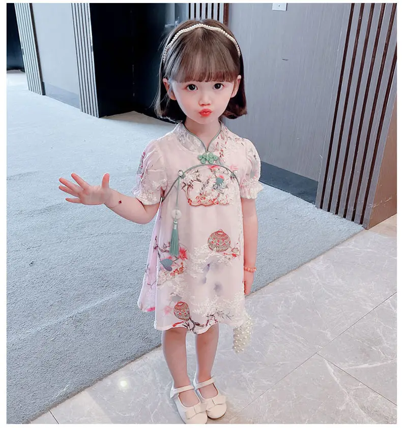 

Summer Clothing Girl Baby Dress Chinese Style Cheongsam Girl Chiffon Dress New Girl Short-sleeved Dress Hanfu