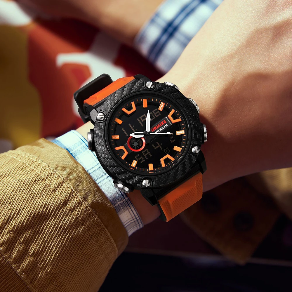 メンズ腕時計スポーツ防水ストップウォッチデジタル腕時計週表示目覚まし時計クォーツアナログ電子時計男性