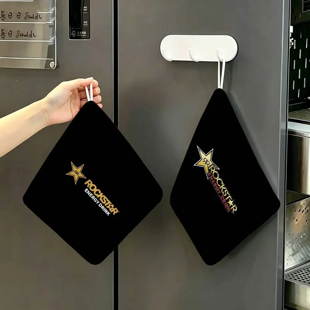 R-Rockstar E-Energy Drink Polyester Cotton Hand Wiping Towel, Anti-shrink Hanging Kitchen Cloth for Household Cleaning