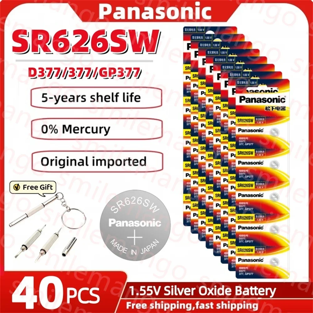 Panasonic SR626SW 1.55V 377 knoopcelbatterij is geschikt voor Tissot Swatch CK Swatch quartz horloge zilveroxide kleine batterij
