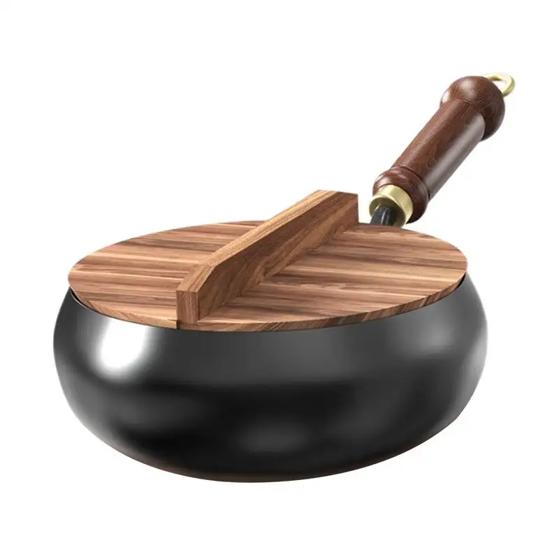 Ancient method big belly iron pot Chinese Wok Big Belly Pot Handmade Forging Small Frying Pan iron pot with wooden handle