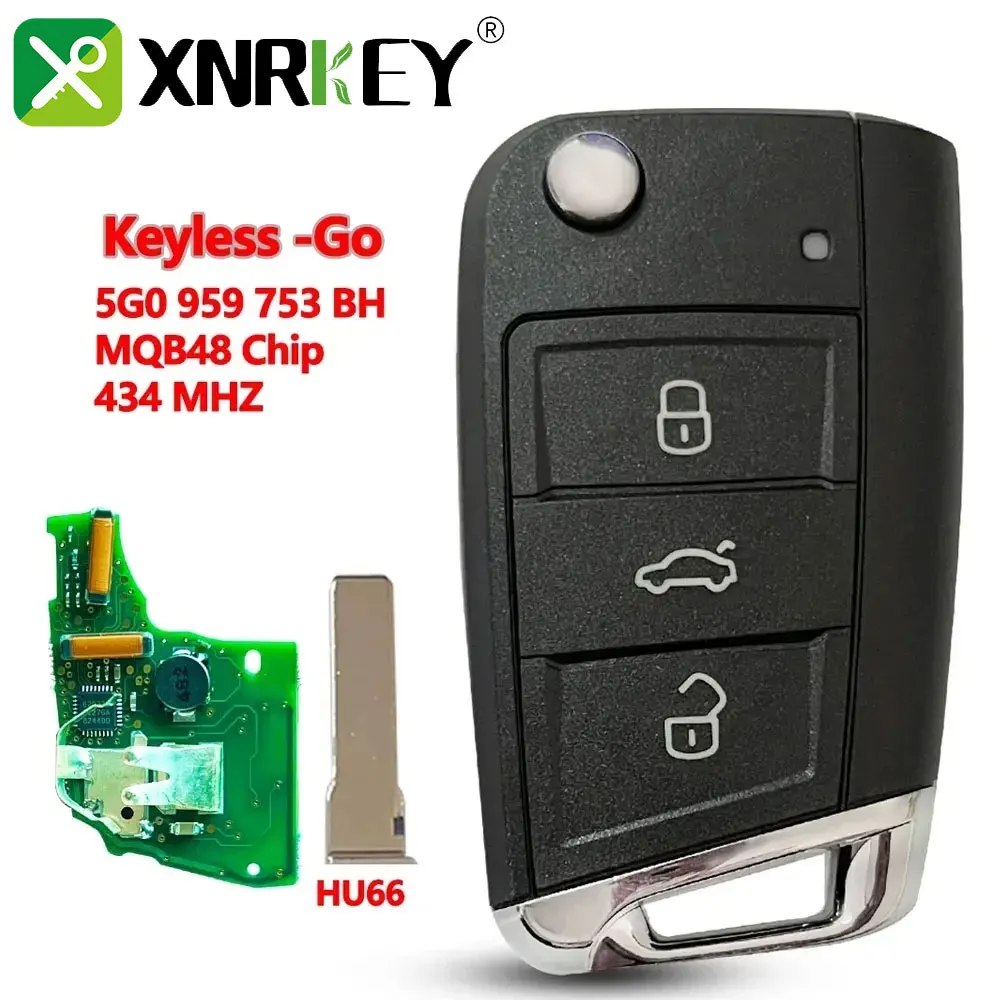 

XNRKEY 3 Button Car Smart Flip Remote Key ID48 Chip 433Mhz For VW Skoda MQB VII Golf MK7 2017 Touran Polo Tiguan Smart Flip Key