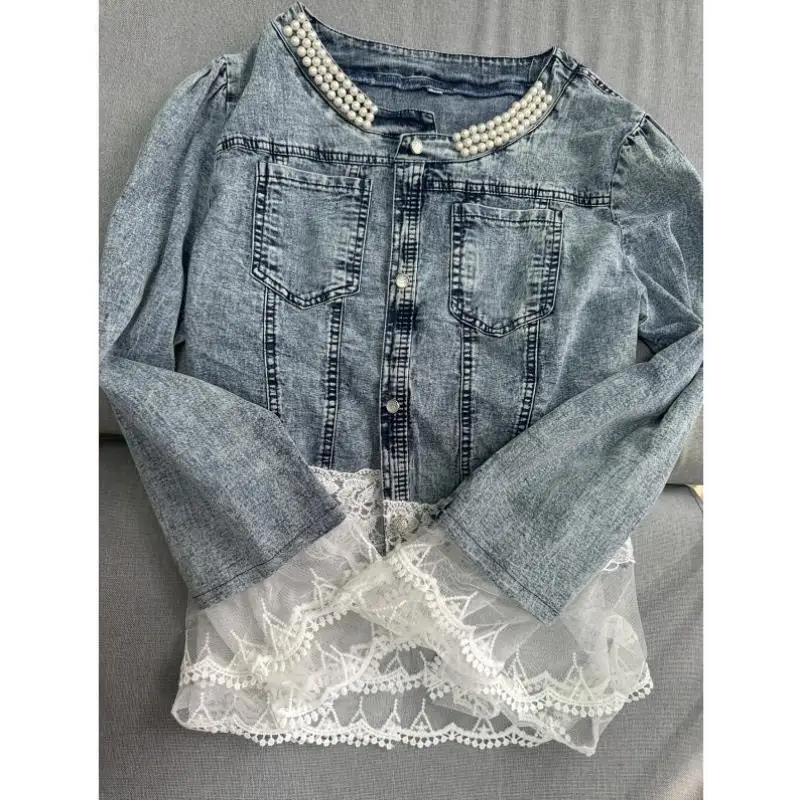 Джинсовая куртка Ele из бисера, модный воротник ort Sve, молодежный Sle, осенний сезон, специальный широкий крой, китайское происхождение