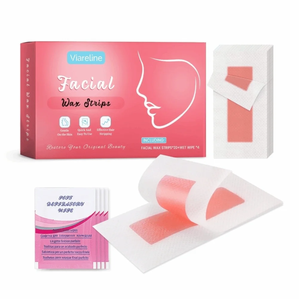 20 PCS Natural Formula Facial Wax Strips Hypoallergenic Calming Oil Wipes Hair Removal Strips Eyebrow Wax Strips