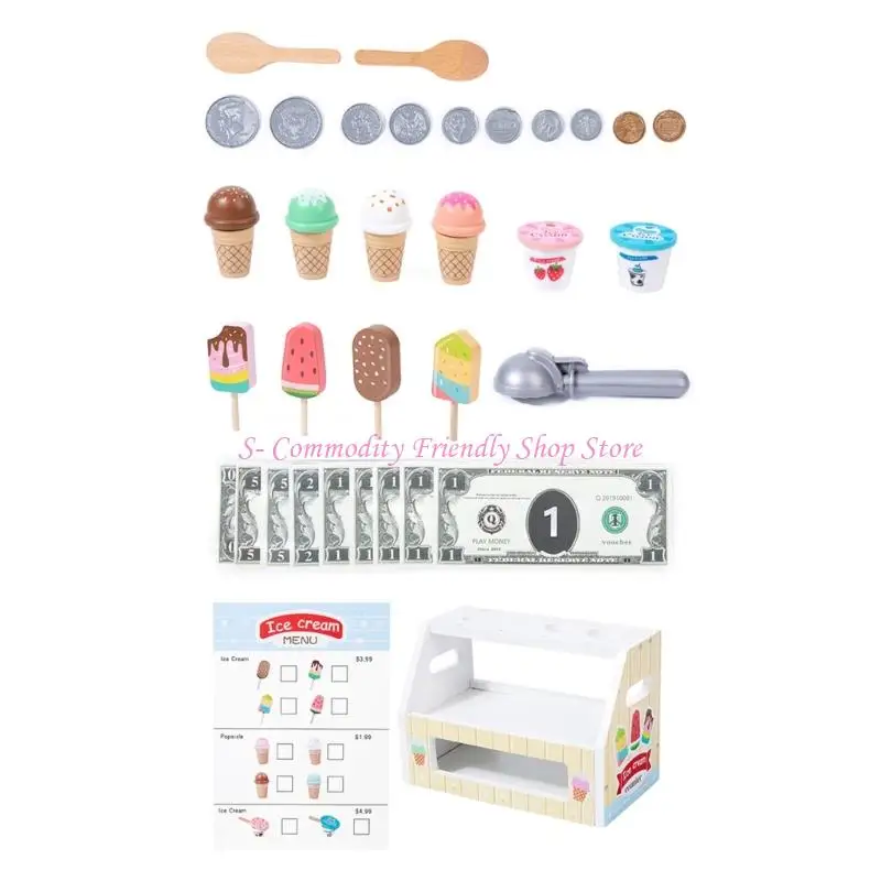 85ae تعليمية التظاهر متجر لعبة الآيس كريم الخشبية مجموعة من 3-6 سنوات الأطفال