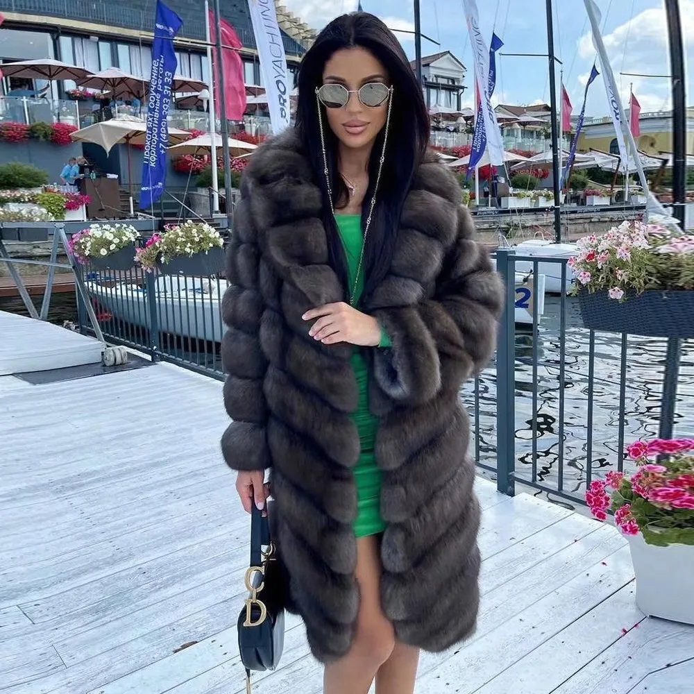 BFFUR Women New Winter Real Fox Fur Collar Jacket Female Long Sleeve Puffer Coat Natural Thick Wear Genuine Fur Outerwear