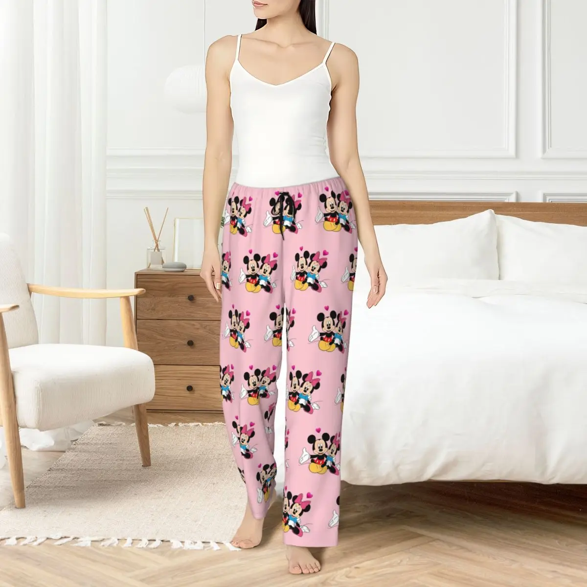

Custom Printed Mickey Mouse Pajama Pants for Women Mouse Cartoons Sleep Sleepwear Bottoms with Pockets