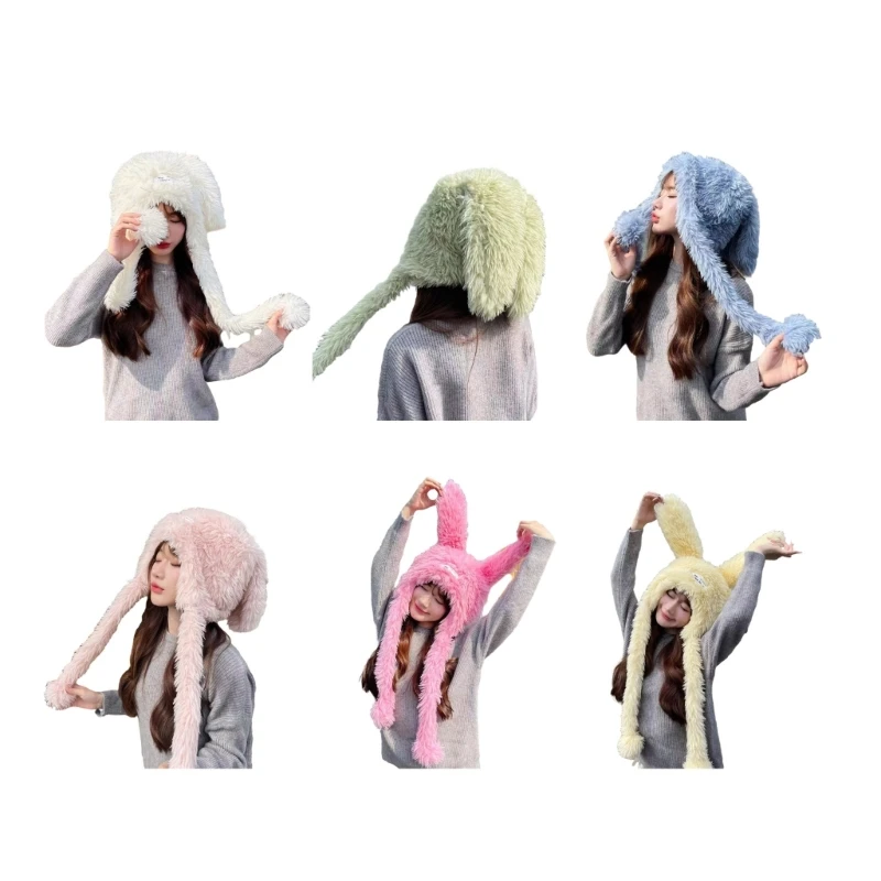 

Winter Teenagers Rabbit Ear Shape Beanie Elastic Windproof Hat Ear Protector Hat Adult Winter Cycling Skiing Supplies