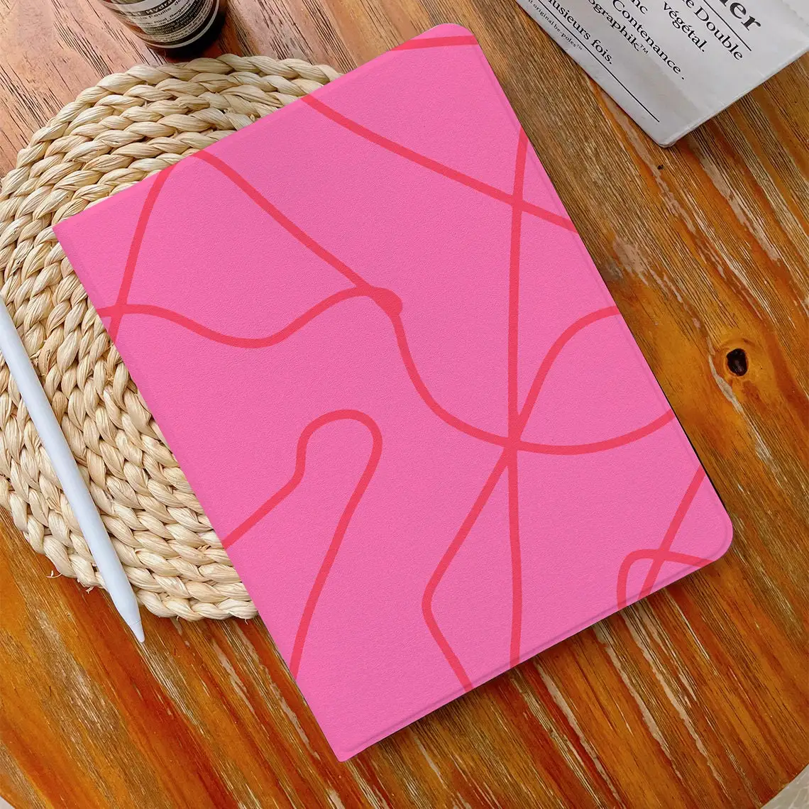 estojo de couro pu com suporte de lapis para ipad capa bonita linha rosa ipad 102 pro 105 11 2023 97 mini air 109 3 01