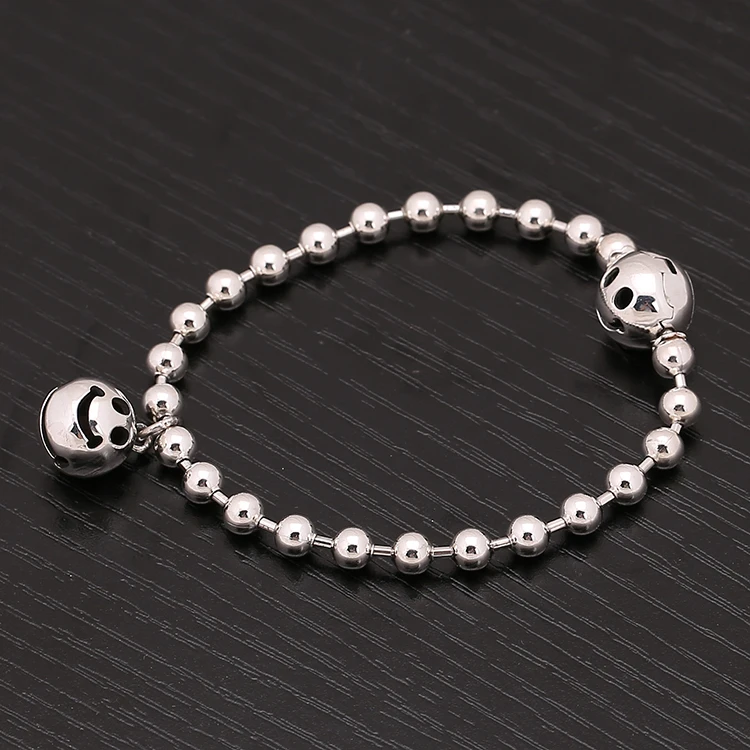 S925 Sterling Silver Jewelry Smiling Face Bell Ball Bracelet Korean Version Simple and Creative Personality Trendy Student Whole