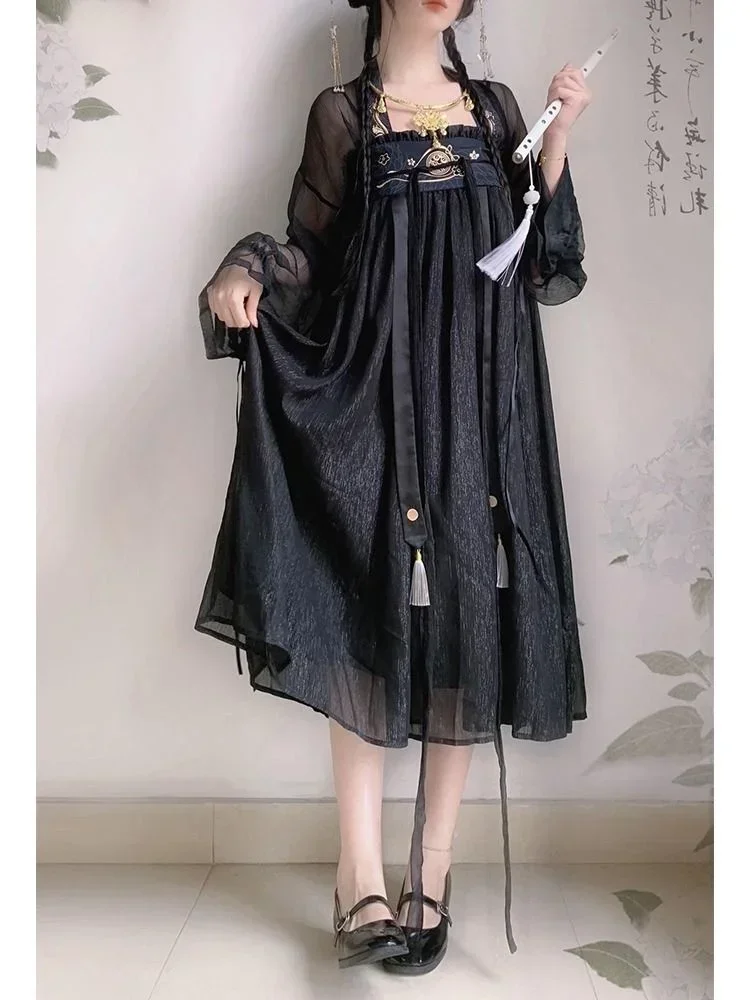 Hanfu donne stile tradizionale cinese danza popolare abiti da fata Costume antico vestiti Dinastia Tang Vintage Cosplay vestito nero