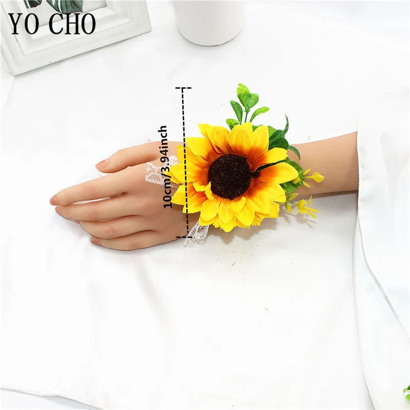 Boutonnieres Men Brooch Pin   Yellow Fake Sunflowers  Wrist Corsages   Bracelet   Men Corsage  Wedding Supplies   Accessories