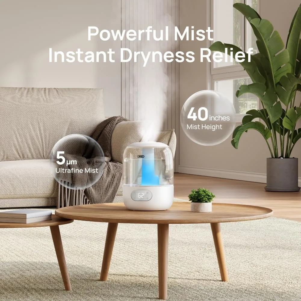 Cool Mist Ultrasonic Humidifier with Easy Top Fill & Clean, 30H & Quiet Runtime, Humidity Sensor, Night Light for Baby, Plants