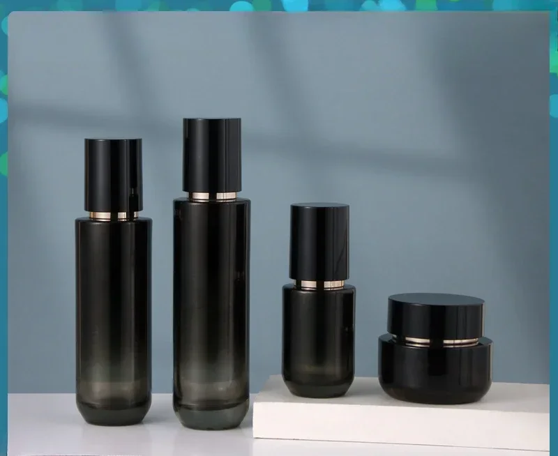 40ml60ml100ml120ml garrafa de bomba de vidro preto soro/loção/emulsão/base/toner umidade cuidados com a pele embalagem cosmética