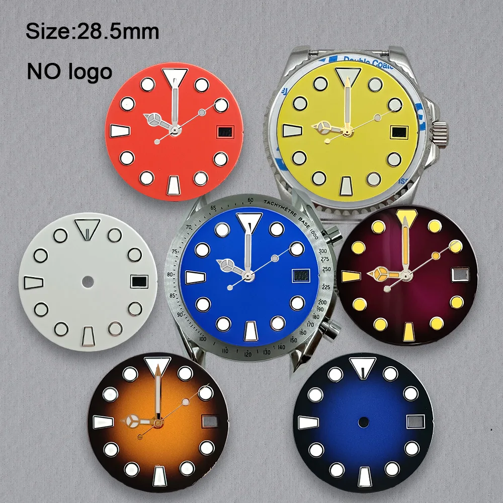 New 28.5 mm No Logo Blank Dial For NH35 Movement Custom Logo Green Luminous Watch Dials Hands Watch Repair Tools