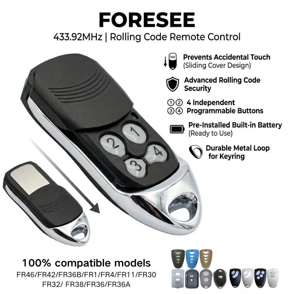 FORESEE FR1 FR4 FR11 FR30 FR32 FR36A FR36B Gate Opener Replacement Rolling Code 433.92MHz Garage Door Remote Control