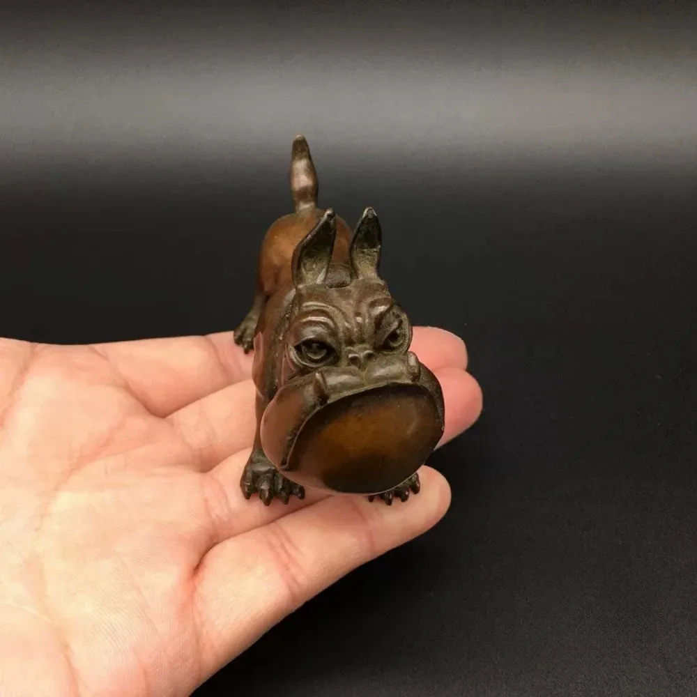 Solid Brass Fighting Dog Small Handpiece Tea Pet Desk Home Copper Art Gift