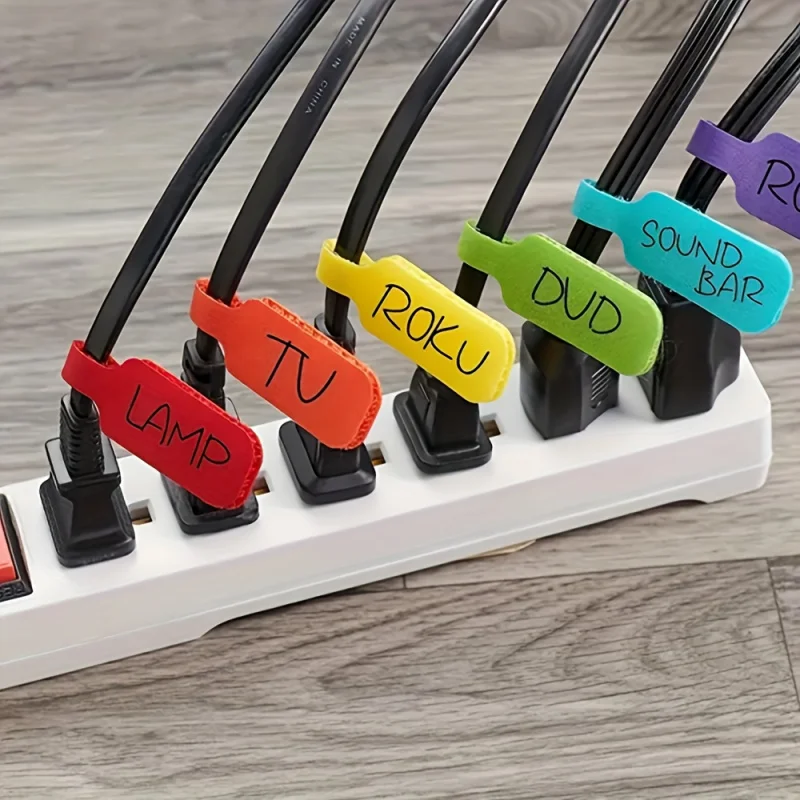 20pieces of waterproof magnetic tape label strips for writing, with separate categories for data cables and charging cables.