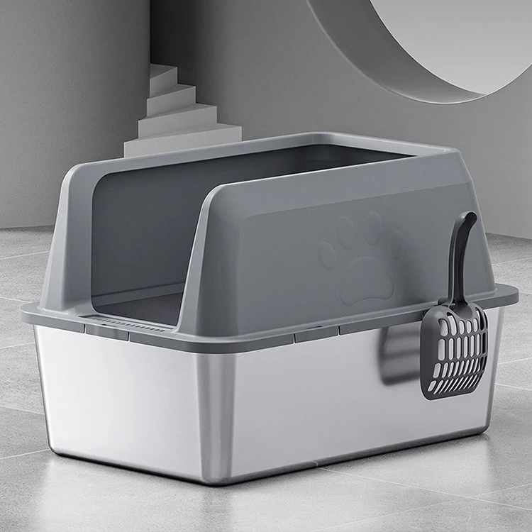 

Easy to Clean Kitty Cat Pan Large Cat Toilet Stainless Steel Open Top High Sided Cat Box