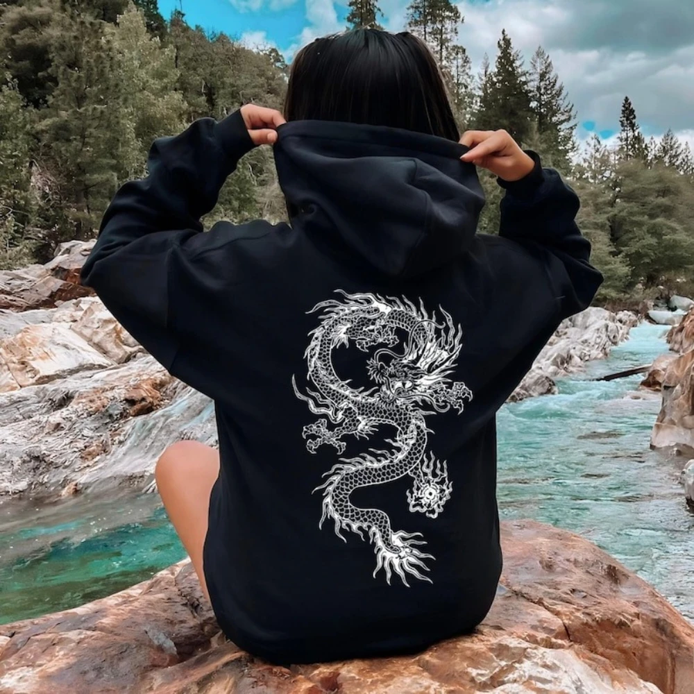 Sudadera con capucha de dragón japonés Unisex, sudaderas con capucha Vintage Y2K para mujer, ropa de calle gótica Grunge, sudadera con gráfico de dragón, ropa para hombre
