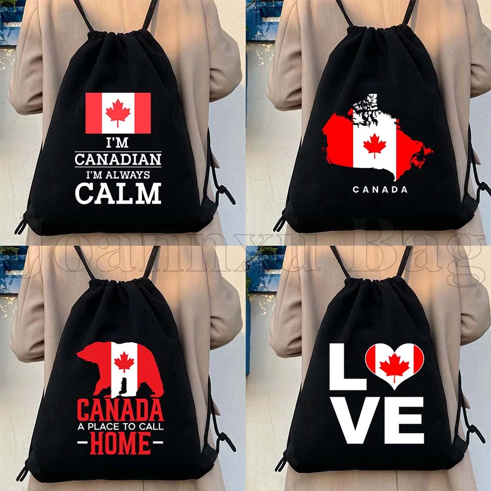 

Love Maple Leaf Canada Day Canadian Map Flag Gift Canvas Drawstring Bags Soccer Backpack Cotton Gym Sackpack Sports String Bag