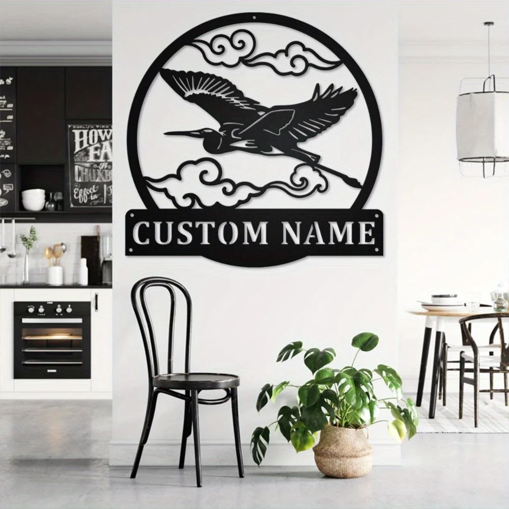 

Exceptionally Tailorable Crane Themed Metal Sign with Unique Personalized Silhouette Matte Finish for Home and Garden Decor