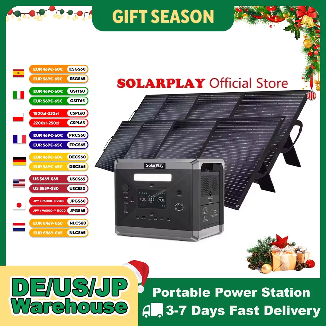 

Портативная электростанция 2400 Вт/2160 Втч с солнечной панелью, солнечный генератор с 4 розетками переменного тока (4800 Вт пик), генератор энергии для домашнего использования