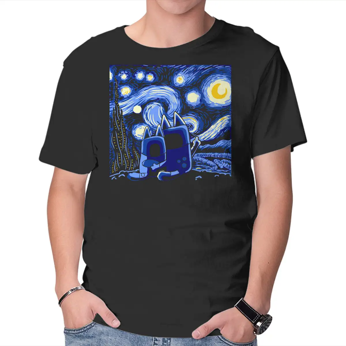 Bluey Bluey Night Anime Graphic T-shirts For Men Clothing Women Short Sleeve Tees Vintage High Quality 100%Cotton