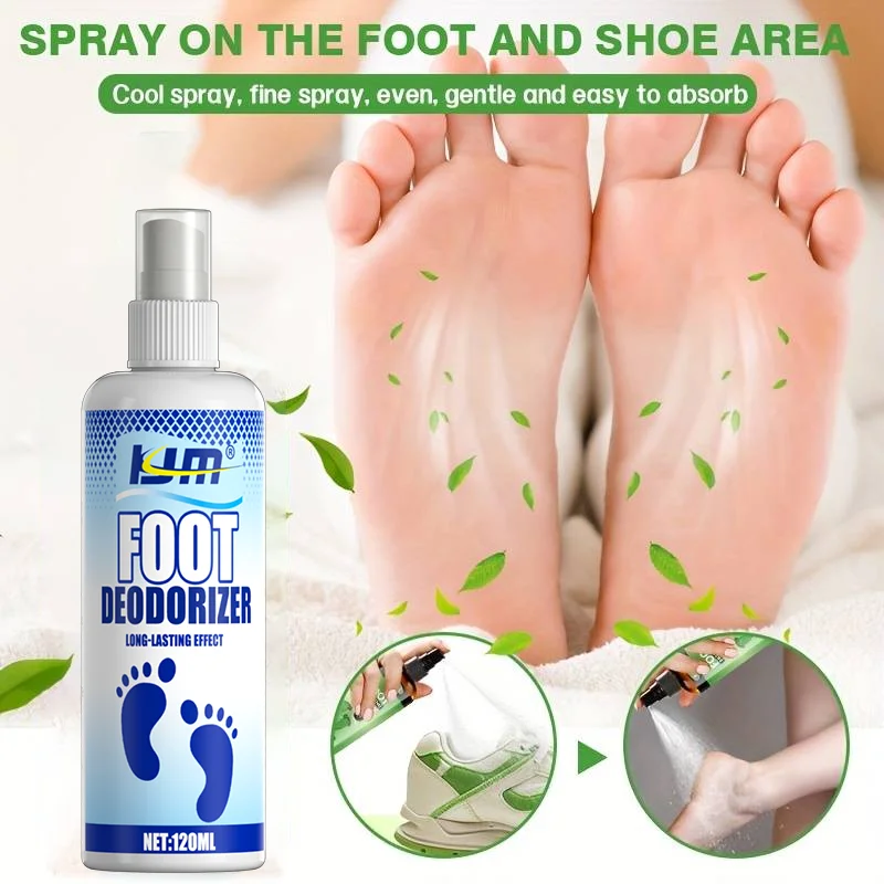 KJM 120ml Foot & Shoe Deodorizer Spray, Quick Odor Eliminator, Long-Lasting Fresh Scent Footwear Spray