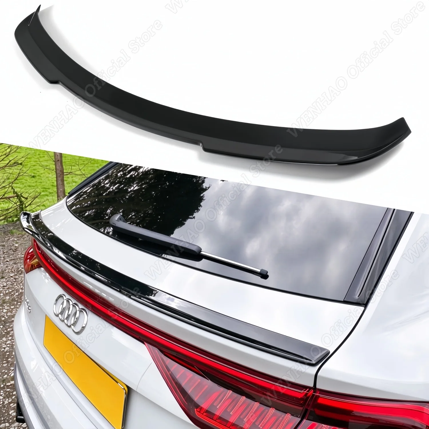 Car Rear Trunk Middle Spoiler Caps For Audi Q8 2018+ Glossy Black ABS Roof Lip Center Splitter Middle Wing Decoration Body Kit