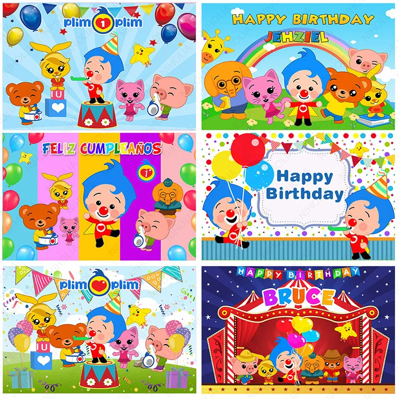 NIHOLIA Plim Birthday Photography Backdrop Party Custom Background Pig Bear Vinyl Decoration Props Banner