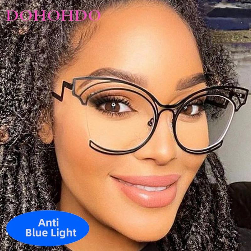 

Trend Y2K Hollow Metal Cat Eye Optical Women's Glasses Luxury Brand Designer Computer Gaming Anti-Blue Light Spectacle Lentes